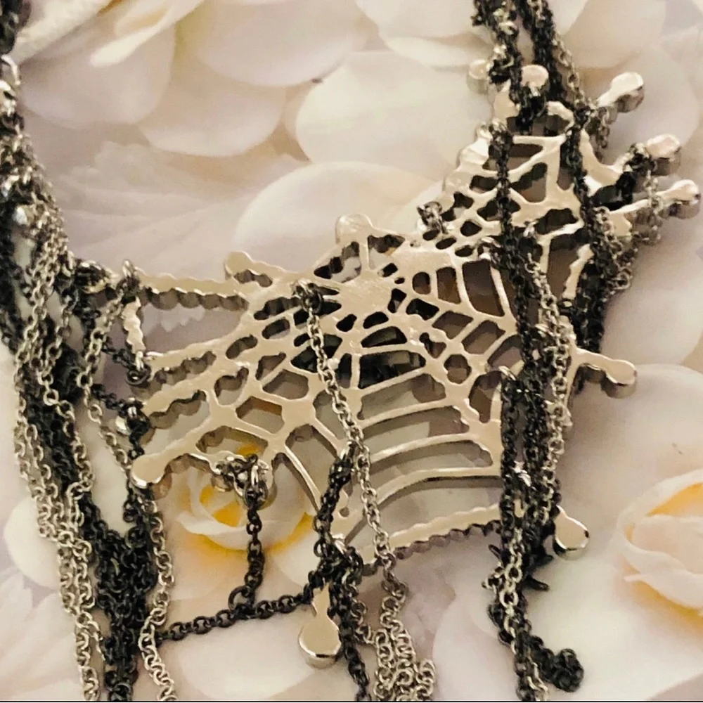 Authentic Betsey Johnson Statement Necklace - Crystal Spider Web, Gothic NWT